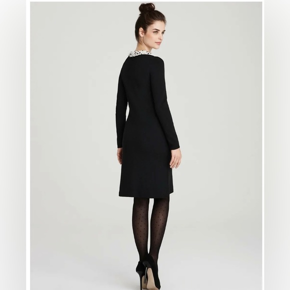 MILLY Women's Black Knit Pearl Trim Dress sz M - Picture 2 of 12